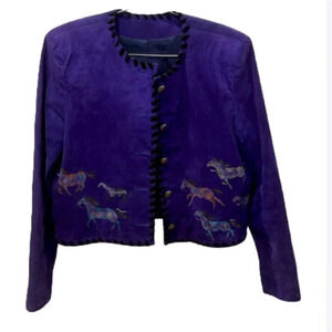 Patricia Wolf purple western suede Leather jacket with hand painted hors…